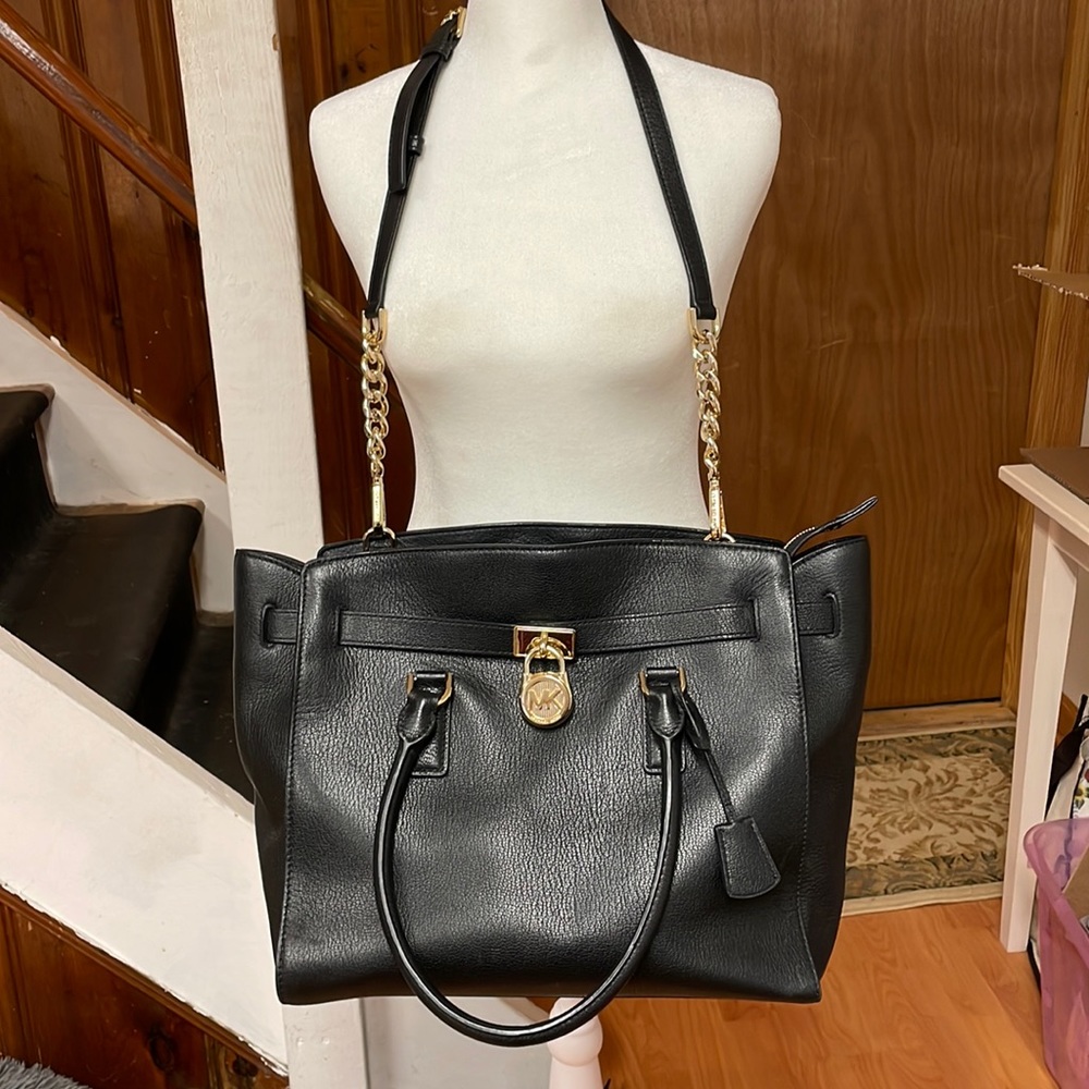 Michael Kors Hamilton East West Black Leather Satchel